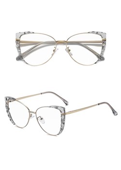 Damskie kocie okulary zerówki do komputera BLUE LIGHT z flexami 25136B szary/złoty ze sklepu Stylion w kategorii Okulary zerówki damskie - zdjęcie 185965235