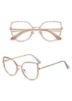 Damskie kocie okulary zerówki do komputera BLUE LIGHT z flexami 25137B peach/gold ze sklepu Stylion w kategorii Okulary przeciwsłoneczne męskie - zdjęcie 185965277