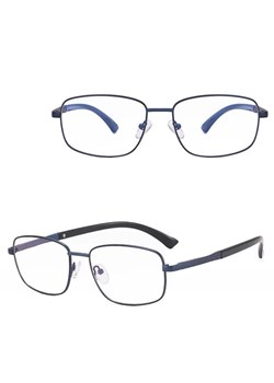 Metalowe okulary zerówki z filtrem Blue Light do komputera 25154E Granatowe + akcesoria ze sklepu Stylion w kategorii Okulary zerówki męskie - zdjęcie 185965469