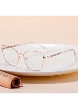 Damskie okulary Kocie Oczy zerówki do komputera BLUE LIGHT na teleskopach 25156A Różowe Złoto ze sklepu Stylion w kategorii Okulary zerówki damskie - zdjęcie 185965475