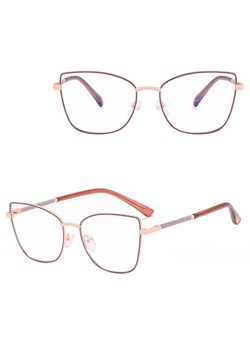 Damskie okulary Kocie Oczy zerówki do komputera BLUE LIGHT na teleskopach 25156D Brudny Różowy/Złoty ze sklepu Stylion w kategorii Okulary zerówki damskie - zdjęcie 185965478