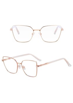 Damskie okulary Kocie Oczy zerówki do komputera BLUE LIGHT z fleksami 25145A Złoty/Bezbarwny ze sklepu Stylion w kategorii Okulary zerówki damskie - zdjęcie 185965496
