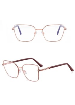 Damskie okulary Kocie Oczy zerówki do komputera BLUE LIGHT z fleksami 25145B Różowe Złoto/Bordo ze sklepu Stylion w kategorii Okulary zerówki damskie - zdjęcie 185965497