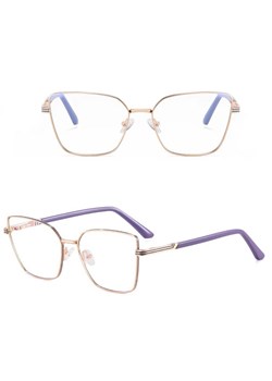 Damskie okulary Kocie Oczy zerówki do komputera BLUE LIGHT z fleksami 25145D Złoty/Fioletowy ze sklepu Stylion w kategorii Okulary korekcyjne damskie - zdjęcie 185965499