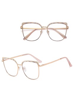 Damskie okulary kocie zerówki do komputera BLUE LIGHT z fleksami 25153 Złoty ze sklepu Stylion w kategorii Okulary zerówki damskie - zdjęcie 185965527