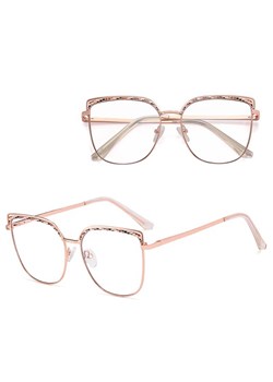 Damskie okulary kocie zerówki do komputera BLUE LIGHT z fleksami 25153B Różowe Złoto ze sklepu Stylion w kategorii Okulary zerówki damskie - zdjęcie 185965529
