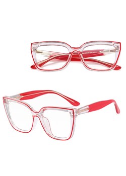 Damskie okulary kocie oczy zerówki do komputera BLUE LIGHT 25150D transparentny/czerwony ze sklepu Stylion w kategorii Okulary zerówki damskie - zdjęcie 185965596
