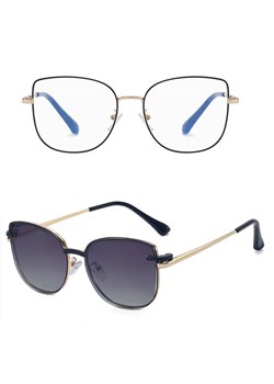 2w1 Okulary damskie do komputera + nakładka przeciwsłoneczna na magnes Clip-On 25162 złoty/czarny ze sklepu Stylion w kategorii Oprawki do okularów damskie - zdjęcie 185965615