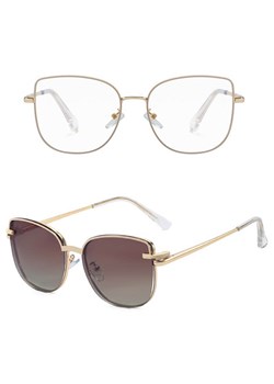 2w1 Okulary damskie do komputera + nakładka przeciwsłoneczna na magnes Clip-On 25162C krem/złoty ze sklepu Stylion w kategorii Oprawki do okularów damskie - zdjęcie 185965618