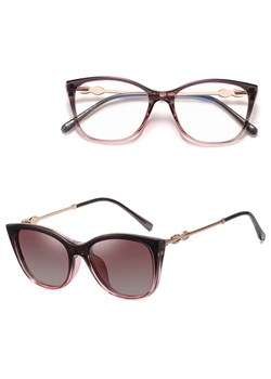 2w1 Okulary damskie do komputera + nakładka przeciwsłoneczna na magnes Clip-On 25161D szary/różowy ze sklepu Stylion w kategorii Oprawki do okularów damskie - zdjęcie 185965637