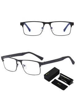 Metalowe męskie okulary zerówki z filtrem Blue Light do komputera 25139 czarne + akcesoria ze sklepu Stylion w kategorii Okulary korekcyjne męskie - zdjęcie 185965648