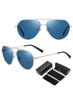 Duże okulary przeciwsłoneczne pilotki z polaryzacją STL55A srebrne/niebieskie ze sklepu Stylion w kategorii Okulary przeciwsłoneczne męskie - zdjęcie 185965908