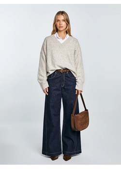 Sweter damski v-neck oversize z dodatkiem wełny beżowy Violina 801 ze sklepu Big Star w kategorii Swetry damskie - zdjęcie 185967856
