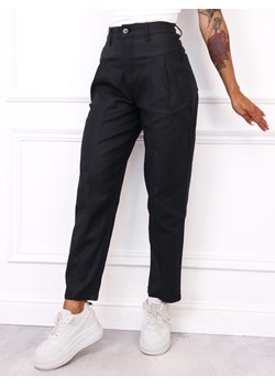 SPODNIE WOSKOWANE MOM FIT Z OZDOBNYMI PRZESZYCIAMI-CZARNE ze sklepu olika.com.pl w kategorii Spodnie damskie - zdjęcie 185968277