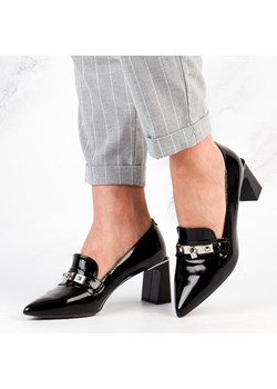 Czarne skórzane Polskie półbuty damskie na obcasie Deoni D483 ze sklepu suzana.pl w kategorii Półbuty damskie - zdjęcie 185969937