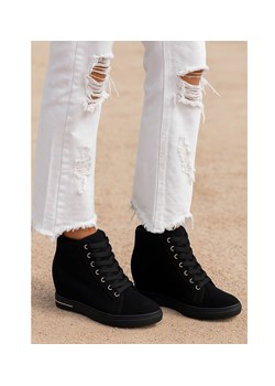 Czarne sneakersy damskie na koturnie /F4-2 18133 T397/ ze sklepu Pantofelek24.pl w kategorii Botki - zdjęcie 185987206