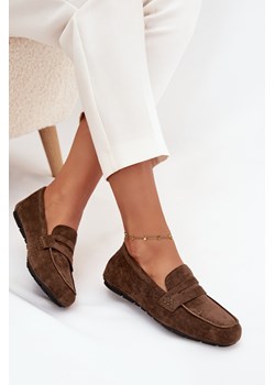 Damskie Mokasyny Loafersy Eko Zamsz Płaskie Ciemnozielone Soreline ze sklepu ZAZOO w kategorii Mokasyny damskie - zdjęcie 185991567