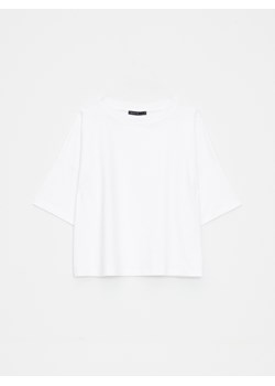 Mohito - Bawełniany t-shirt - biały - id: 766ED-00X - marki Mohito - 185997006 Mohito - Bawełniany t-shirt - biały ze sklepu Mohito w kategorii Bluzki damskie - zdjęcie 185997006