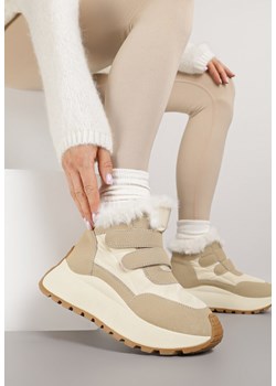 Beżowe Sneakersy Śniegowce Vices na Grubej Podeszwie z Zapięciem na Rzep i Futrem Nelisella ze sklepu born2be.pl w kategorii Buty sportowe damskie - zdjęcie 186004336