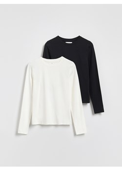 Reserved - Bawełniany longsleeve 2 pack - złamana biel ze sklepu Reserved w kategorii Bluzki damskie - zdjęcie 186005078