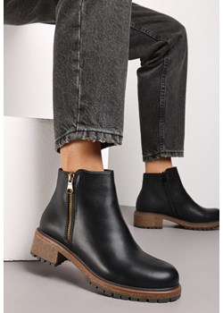 Czarne Botki za Kostkę z Ozdobnym Suwakiem Gevira ze sklepu born2be.pl w kategorii Botki - zdjęcie 186013776
