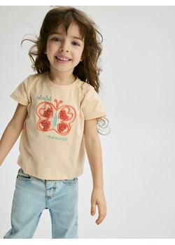 Reserved - T-shirt z haftem - beżowy ze sklepu Reserved w kategorii Bluzki dziewczęce - zdjęcie 186024626