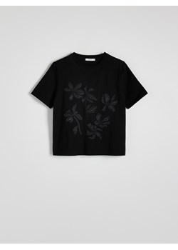 Reserved - Bawełniany T-shirt z haftem - czarny ze sklepu Reserved w kategorii Bluzki damskie - zdjęcie 186026618