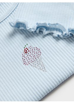 Reserved - Prążkowany t-shirt z aplikacją - jasnoniebieski ze sklepu Reserved w kategorii Bluzki dziewczęce - zdjęcie 186026906