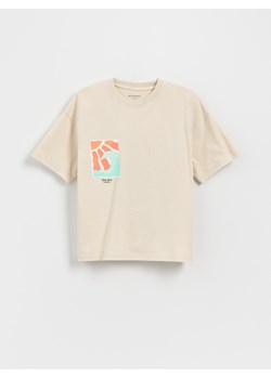 Reserved - Bawełniany t-shirt oversize - kremowy ze sklepu Reserved w kategorii T-shirty chłopięce - zdjęcie 186026957