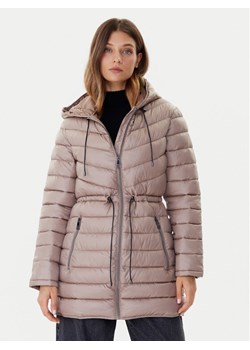 DKNY Płaszcz zimowy DLEMPV38 Beżowy Slim Fit ze sklepu MODIVO w kategorii Płaszcze damskie - zdjęcie 186028785