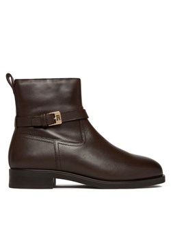Tommy Hilfiger Botki Th Buckle Riding Leather Bootie FW0FW08781 Brązowy ze sklepu MODIVO w kategorii Botki - zdjęcie 186030779
