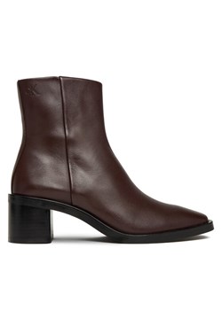 Calvin Klein Botki Block Heel Zip Boot Lth HW0HW02593 Bordowy ze sklepu MODIVO w kategorii Botki - zdjęcie 186032486