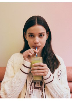 Reserved - Kardigan z kontrastowymi wstawkami - kremowy ze sklepu Reserved w kategorii Swetry dziewczęce - zdjęcie 186068976