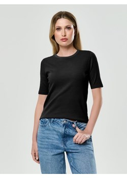Sinsay - Prążkowana koszulka z krótkim rękawem - czarny - id: 525EU-99X - marki Sinsay - 186083025 Sinsay - Prążkowana koszulka z krótkim rękawem - czarny ze sklepu Sinsay w kategorii Bluzki damskie - zdjęcie 186083025