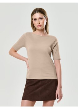 Sinsay - Bawełniana koszulka basic - beżowy ze sklepu Sinsay w kategorii Bluzki damskie - zdjęcie 186083035