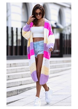 kolorowy sweter kardigan flow polski producent j&k premium - fuksja ze sklepu STYLOWO w kategorii Swetry damskie - zdjęcie 186091096
