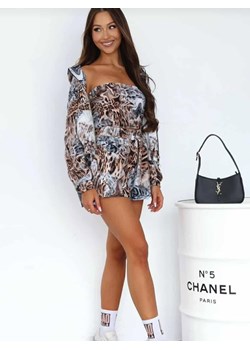 welurowy dres besti la perla bluza kangurka + krótkie spodenki + top -  wzór szaro brązowa pantera ze sklepu STYLOWO w kategorii Komplety i garnitury damskie - zdjęcie 186091337
