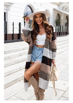 kolorowy sweter kardigan flow polski producent j&k premium - beżowy ze sklepu STYLOWO w kategorii Swetry damskie - zdjęcie 186091425