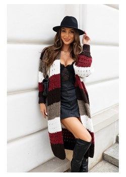 kolorowy sweter kardigan flow polski producent j&k premium - bordo ze sklepu STYLOWO w kategorii Swetry damskie - zdjęcie 186091426