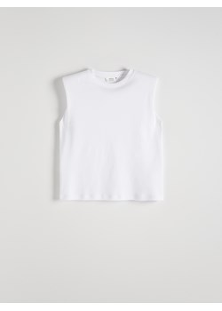 Reserved - T-shirt z poduszkami na ramionach - biały - id: 6871V-00X - marki Reserved - 186093068 Reserved - T-shirt z poduszkami na ramionach - biały ze sklepu Reserved w kategorii Bluzki damskie - zdjęcie 186093068