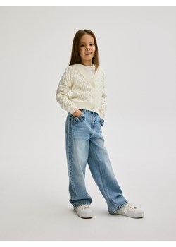 Reserved - Jeansy wide leg z kwiatową aplikacją - niebieski ze sklepu Reserved w kategorii Spodnie dziewczęce - zdjęcie 186093245