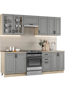 Nowoczesny komplet mebli kuchennych popiel + dąb sonoma B1-L92 - id: 52665 - marki Elior - 186093645 Nowoczesny komplet mebli kuchennych popiel + dąb sonoma B1-L92 ze sklepu Edinos.pl w kategorii Meble kuchenne - zdjęcie 186093645