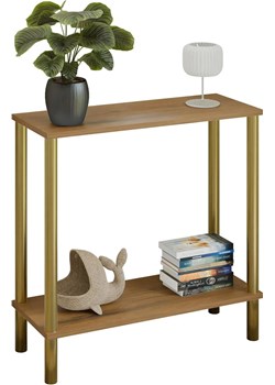 Konsola minimalistyczna na złotym stelażu dąb lancelot W5-Z76 - id: 52880 - marki Elior - 186094357 Konsola minimalistyczna na złotym stelażu dąb lancelot W5-Z76 ze sklepu Edinos.pl w kategorii Konsole - zdjęcie 186094357