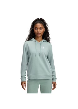 Damska bluza dresowa nierozpinana z kapturem Under Armour UA Rival Terry Hoodie - zielona ze sklepu Sportstylestory.com w kategorii Bluzy damskie - zdjęcie 186094976