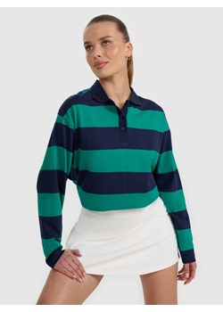 Damski longsleeve w paski 4F 4FRAW25TLONF604 - zielony ze sklepu Sportstylestory.com w kategorii Bluzki damskie - zdjęcie 186096105