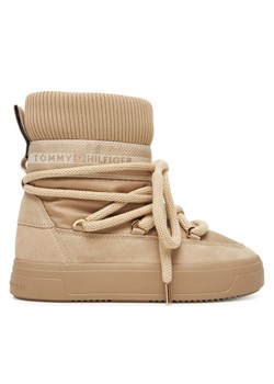 Śniegowce Tommy Hilfiger Tommytech Logotape Snowboot Warm FW0FW08998 Beżowy ze sklepu eobuwie.pl w kategorii Śniegowce damskie - zdjęcie 186100998