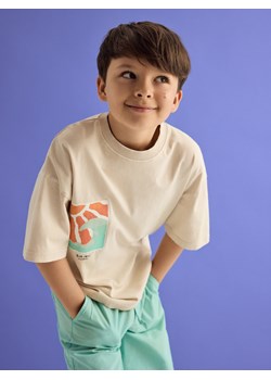 Reserved - Bawełniany t-shirt oversize - kremowy ze sklepu Reserved w kategorii T-shirty chłopięce - zdjęcie 186126925