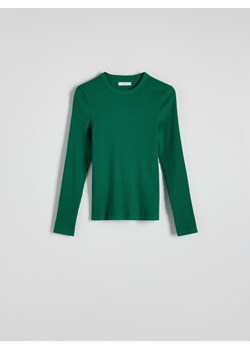 Reserved - Longsleeve z prążkowanej dzianiny - zielony ze sklepu Reserved w kategorii Bluzki damskie - zdjęcie 186127827