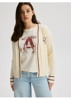 Reserved - Kardigan z kontrastowymi wstawkami - kremowy ze sklepu Reserved w kategorii Swetry dziewczęce - zdjęcie 186134649