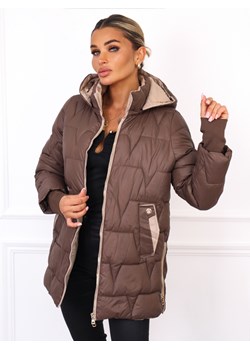 KURTKA PIKOWANA Z ZAMKAMI PO BOKACH- BRĄZOWA ze sklepu olika.com.pl w kategorii Kurtki damskie - zdjęcie 186146817